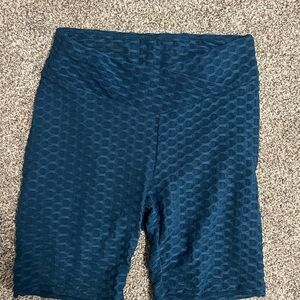 Textured Blue Biker Shorts